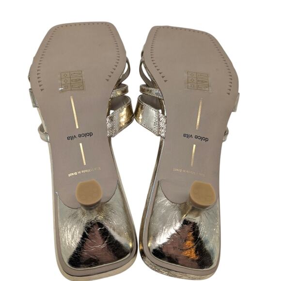Dolce Vita Bryant Gold Distressed Leather Heels Sandals Size 11 - Picture 4 of 6